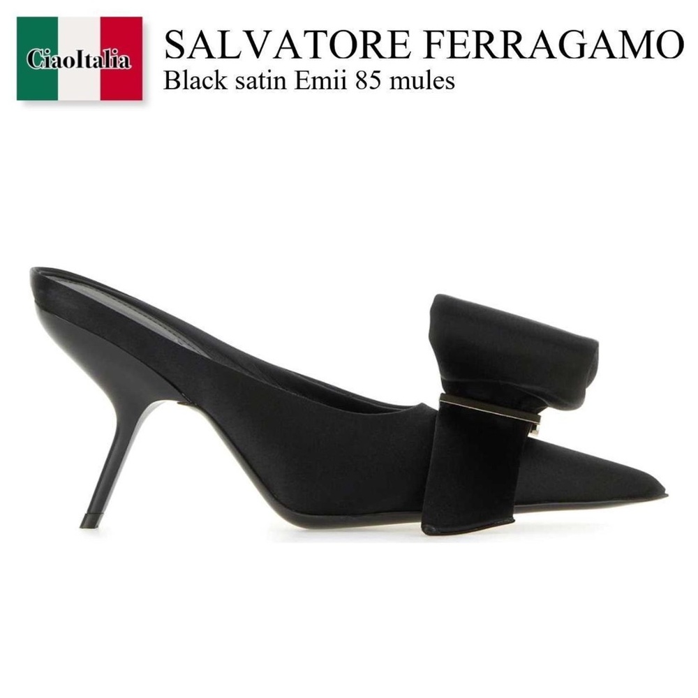 Salvatore Ferragamo Black Satin Emii 85 Mules
